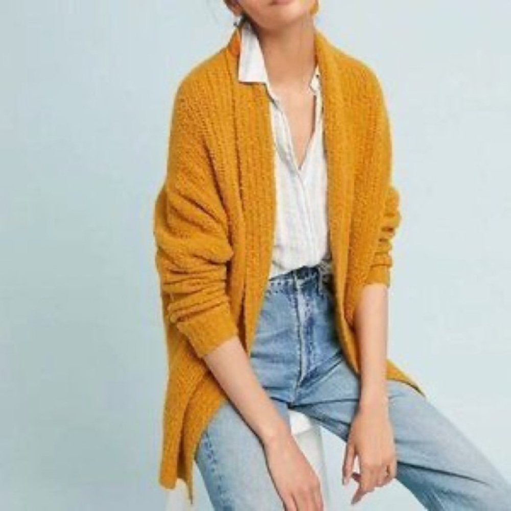 Anthropologie Sleeping on Snow Wool Alpaca Mustard Yellow Cardigan Sweater - Picture 3 of 11